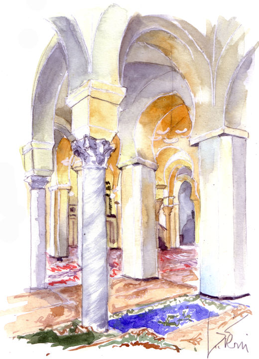 Painting titled "Mosquée Sidi Abou M…" by Catherine Rossi, Original Artwork, Watercolor