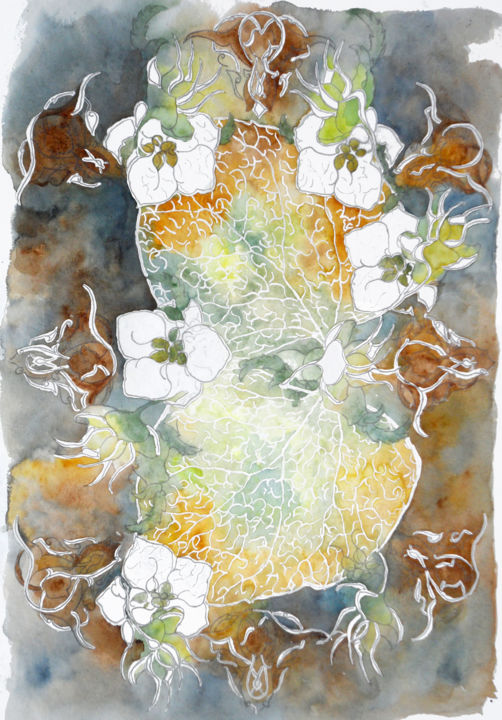 Malerei mit dem Titel "Jardin parisien, He…" von Catherine Rossi, Original-Kunstwerk, Aquarell