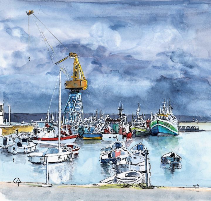 Pittura intitolato "Brest port-de-comme…" da Catherine Rossi, Opera d'arte originale, Acquarello