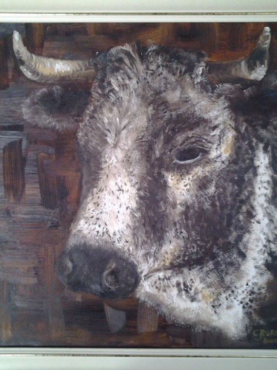 Painting titled "Vache" by Catherine Ruard, Original Artwork, Oil