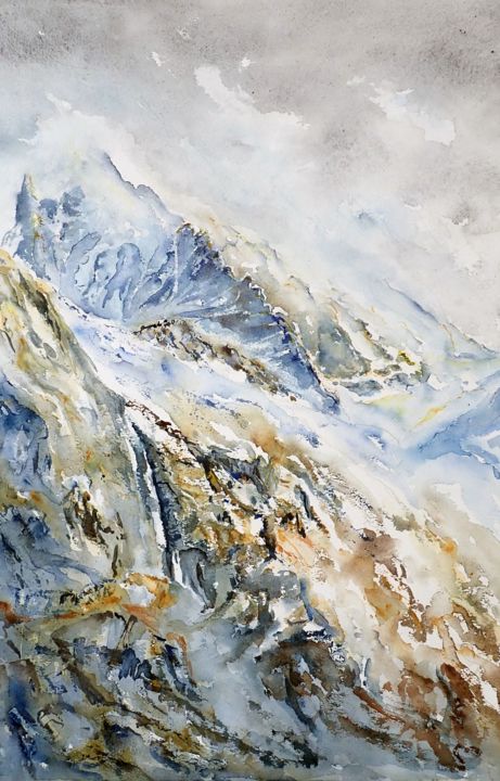 「haute montagne aret…」というタイトルの絵画 Catherine Saint Fontaineによって, オリジナルのアートワーク, 水彩画