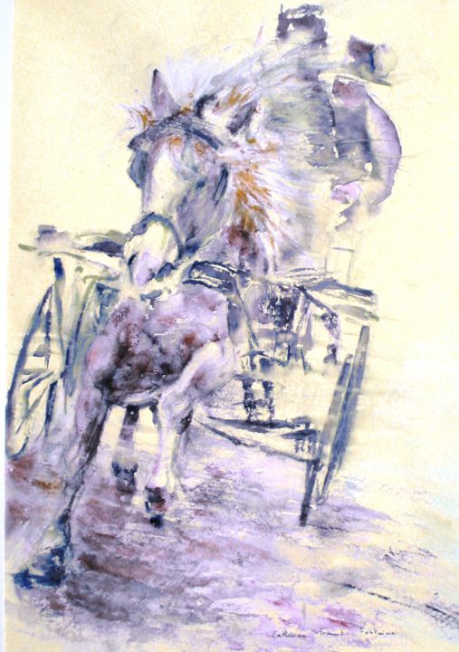 Painting titled "attelage en folie" by Catherine Saint Fontaine, Original Artwork, Watercolor