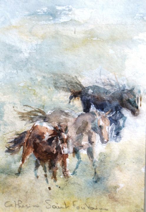 Painting titled "galops" by Catherine Saint Fontaine, Original Artwork, Watercolor