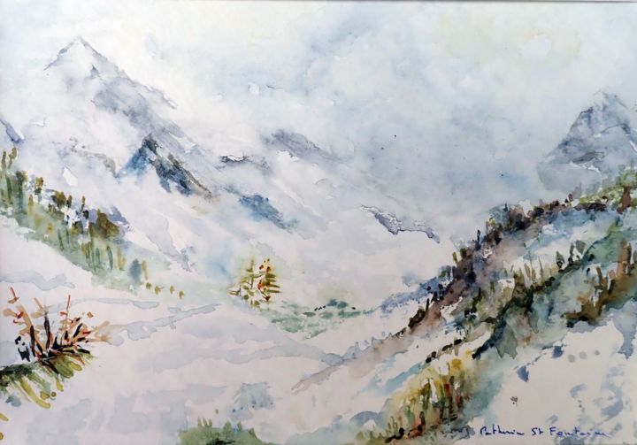 Painting titled "dent blanche vue de…" by Catherine Saint Fontaine, Original Artwork, Watercolor