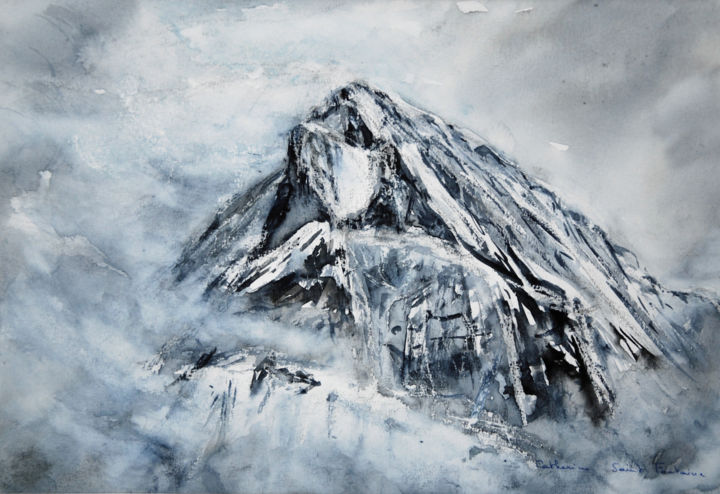 Peinture intitulée "la dent blanche noi…" par Catherine Saint Fontaine, Œuvre d'art originale, Aquarelle