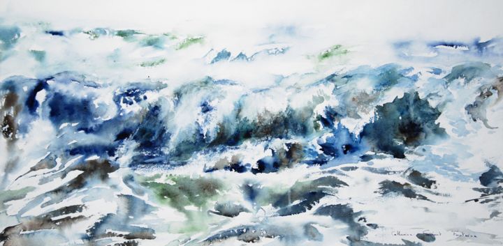 Pintura intitulada "profondeur bleue" por Catherine Saint Fontaine, Obras de arte originais, Aquarela