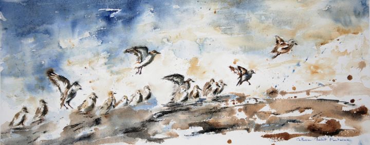 Peinture intitulée "les oiseaux du bord…" par Catherine Saint Fontaine, Œuvre d'art originale, Aquarelle