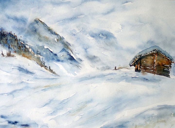 Painting titled "la forclaz brume su…" by Catherine Saint Fontaine, Original Artwork, Watercolor