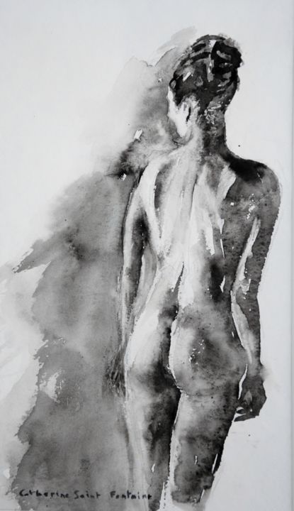 Pintura intitulada "femme de dos" por Catherine Saint Fontaine, Obras de arte originais, Aquarela