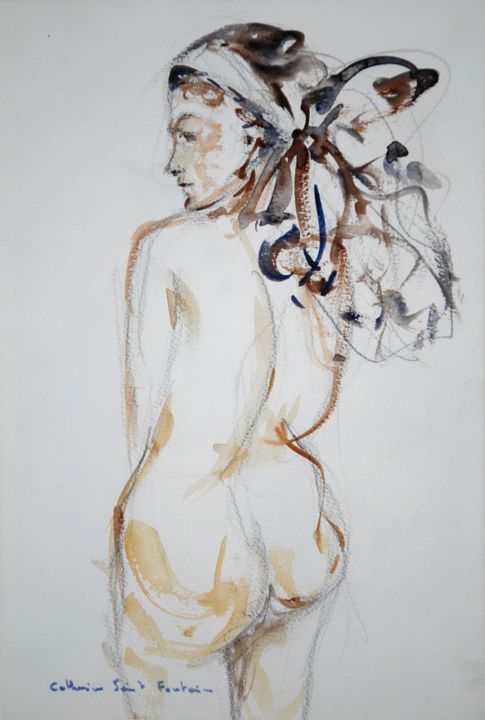 Peinture intitulée "le foulard" par Catherine Saint Fontaine, Œuvre d'art originale, Aquarelle