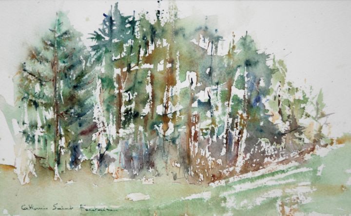 Painting titled "arbres, évanescence" by Catherine Saint Fontaine, Original Artwork, Watercolor