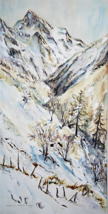 Painting titled "lumières dorées" by Catherine Saint Fontaine, Original Artwork, Watercolor