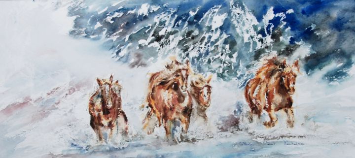 Pintura intitulada "Neige !" por Catherine Saint Fontaine, Obras de arte originais, Aquarela