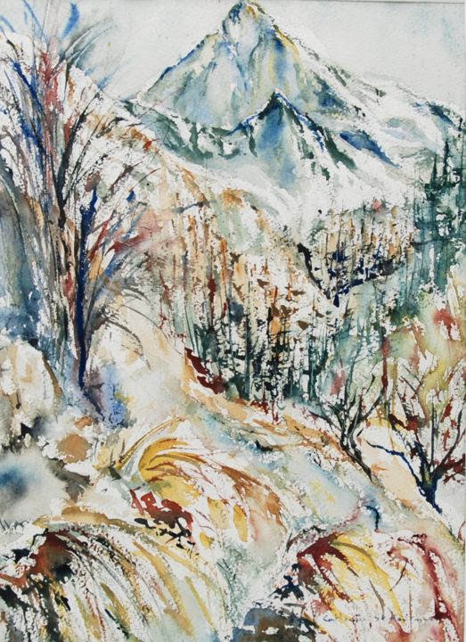 Peinture intitulée "la fonte des neiges…" par Catherine Saint Fontaine, Œuvre d'art originale, Aquarelle