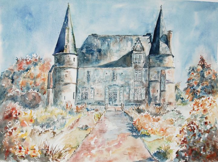 Peinture intitulée "château en Normandie" par Catherine Saint Fontaine, Œuvre d'art originale, Aquarelle