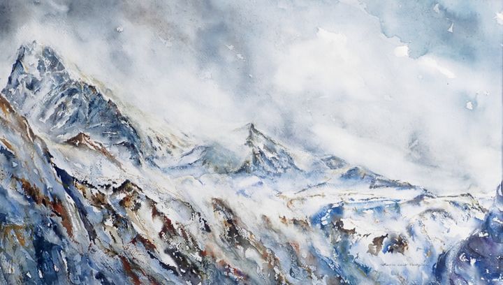 Ζωγραφική με τίτλο "La Dent Blanche à F…" από Catherinesaintfontaine, Αυθεντικά έργα τέχνης, Ακουαρέλα