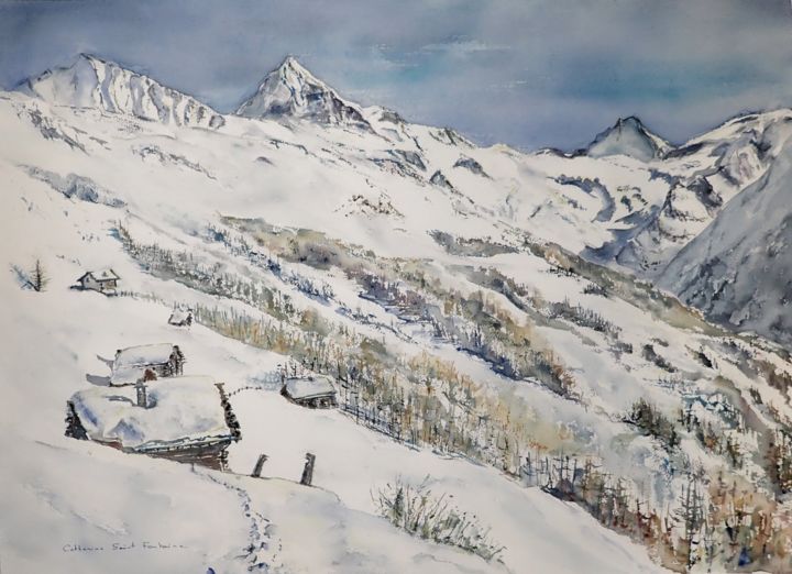 Ζωγραφική με τίτλο "vue de Cotter" από Catherinesaintfontaine, Αυθεντικά έργα τέχνης, Ακουαρέλα
