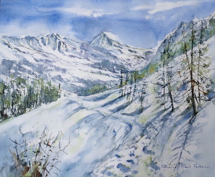Ζωγραφική με τίτλο "Arey, Dent Blanche" από Catherinesaintfontaine, Αυθεντικά έργα τέχνης, Ακουαρέλα