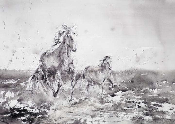 Schilderij getiteld "Camargue !" door Catherine Saint Fontaine, Origineel Kunstwerk, Aquarel