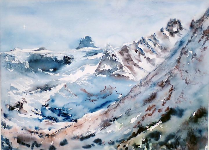 Painting titled "Ferpècle, Mont Miné" by Catherine Saint Fontaine, Original Artwork, Watercolor
