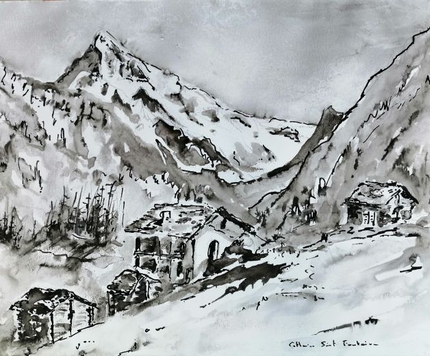 Drawing titled "La Forclaz, Val d'H…" by Catherine Saint Fontaine, Original Artwork, Marker