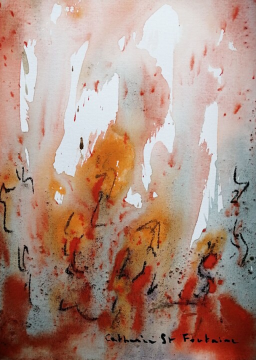 Peinture intitulée "Etre de feu" par Catherine Saint Fontaine, Œuvre d'art originale, Aquarelle