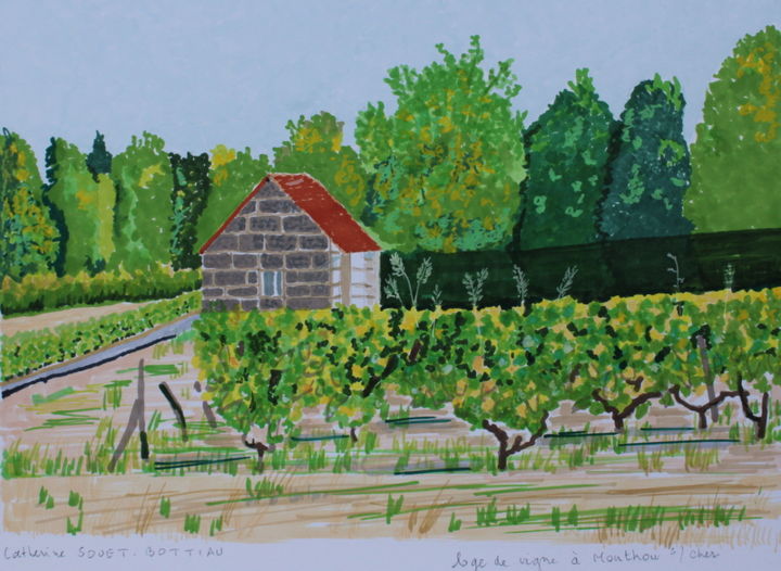 Peinture intitulée "loge-de-vigne-de-mo…" par Catherine Souet - Bottiau, Œuvre d'art originale,