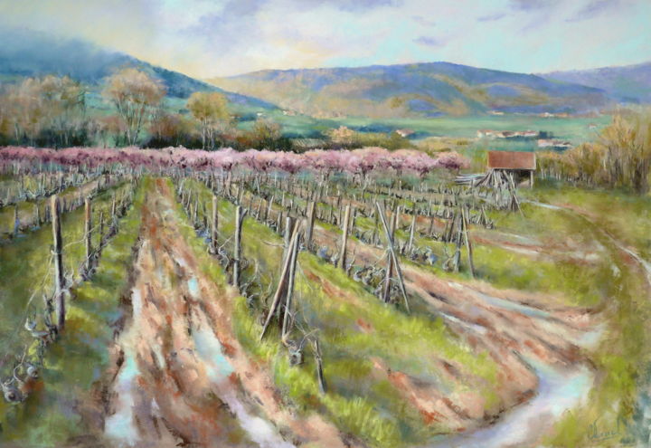 Pintura intitulada "Les pluies de mars,…" por Catherine Vanel, Obras de arte originais, Pastel Montado em Cartão