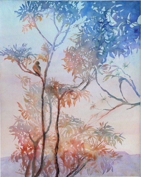Peinture intitulée "Août, soir de braise" par Catherine Vanel, Œuvre d'art originale, Aquarelle