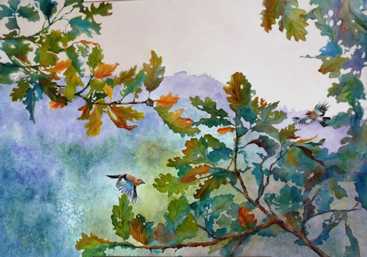 Peinture intitulée "cageolages et frigu…" par Catherine Vanel, Œuvre d'art originale, Aquarelle