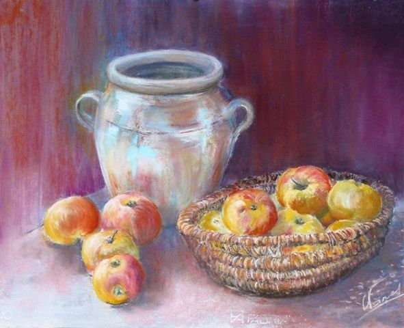 Malerei mit dem Titel "pommes de grand-mère" von Catherine Vanel, Original-Kunstwerk