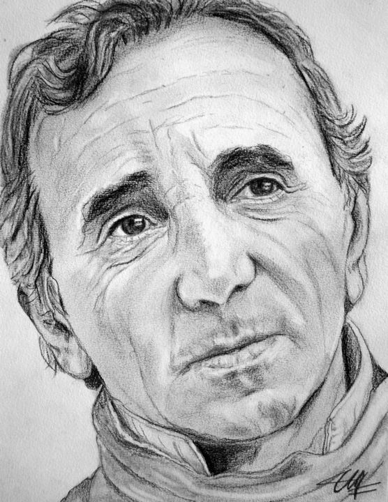 Drawing titled "Charles Aznavour" by Catherine Wernette, Original Artwork, Graphite