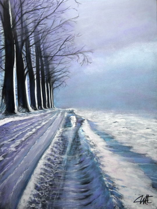 Painting titled "DECEMBRE SOUS LA NE…" by Catherine Wernette, Original Artwork, Pastel