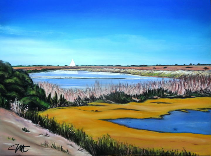 Schilderij getiteld "Marais de l'île de…" door Catherine Wernette, Origineel Kunstwerk, Pastel