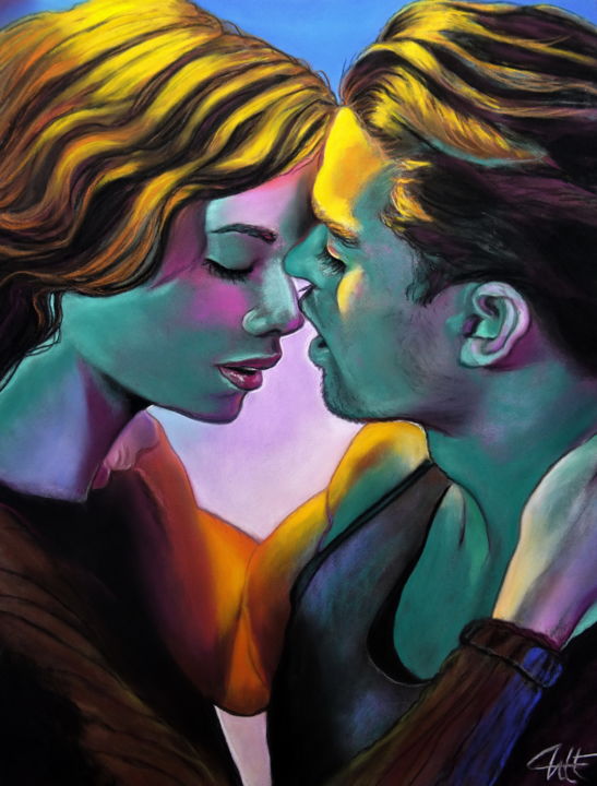 Drawing titled "DOUX BAISER" by Catherine Wernette, Original Artwork, Pastel