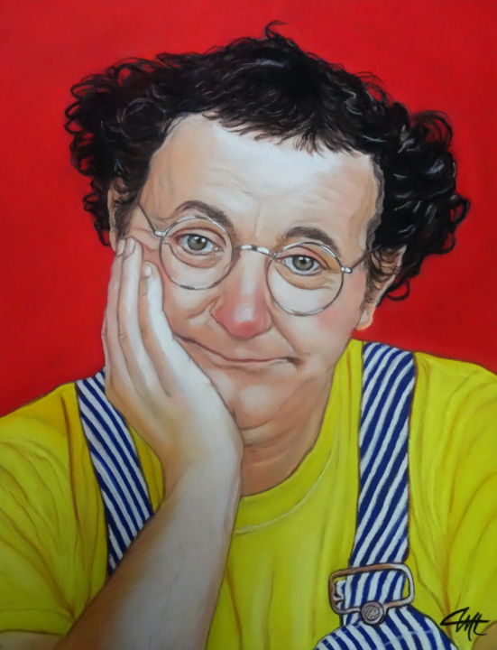Painting titled "COLUCHE" by Catherine Wernette, Original Artwork, Pastel
