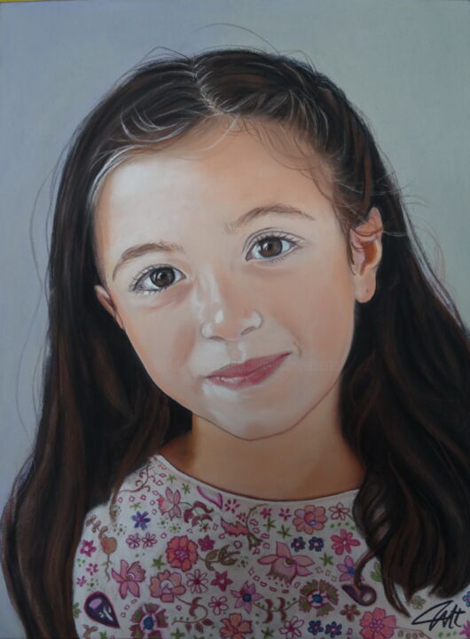 Painting titled "LILA - son portrait" by Catherine Wernette, Original Artwork, Pastel