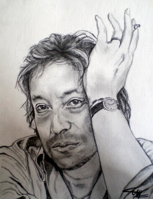 Drawing titled "Serge GAINSBOURG" by Catherine Wernette, Original Artwork, Graphite