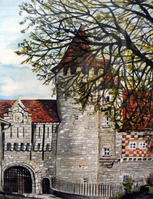 Painting titled "CHATEAU" by Catherine Wernette, Original Artwork, Oil