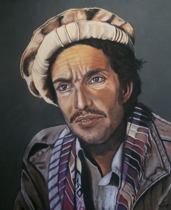 Malerei mit dem Titel "MASSOUD, l'Afghan" von Catherine Wernette, Original-Kunstwerk, Öl