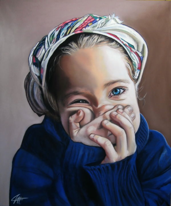 Painting titled "LOLA, le petite chi…" by Catherine Wernette, Original Artwork, Pastel