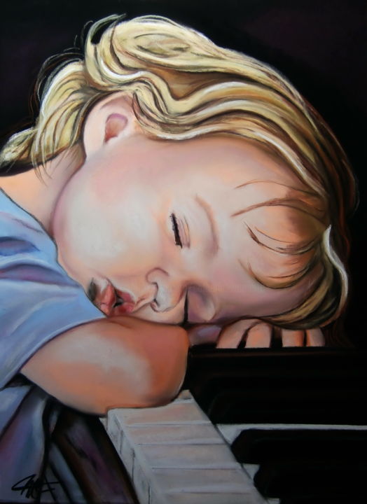 Dibujo titulada "LUCAS, le petit pia…" por Catherine Wernette, Obra de arte original, Otro