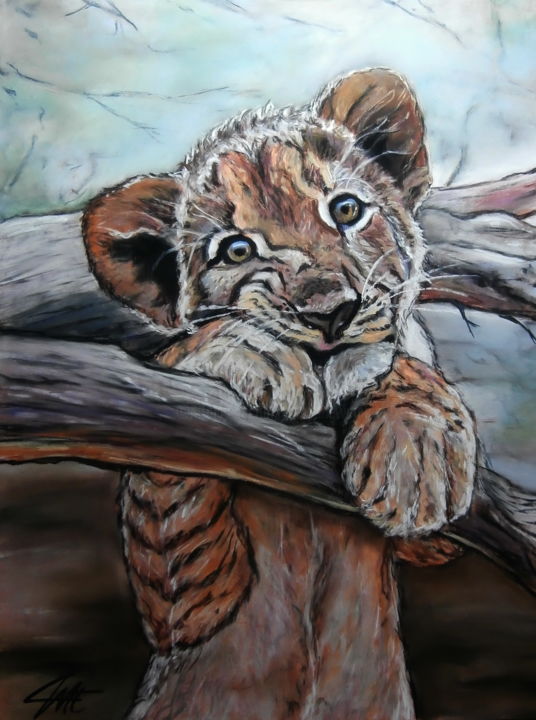 Painting titled "LIONCEAU 2" by Catherine Wernette, Original Artwork, Oil