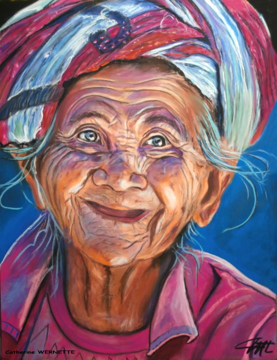 Drawing titled "WIDYA, l'éternelle…" by Catherine Wernette, Original Artwork, Pastel