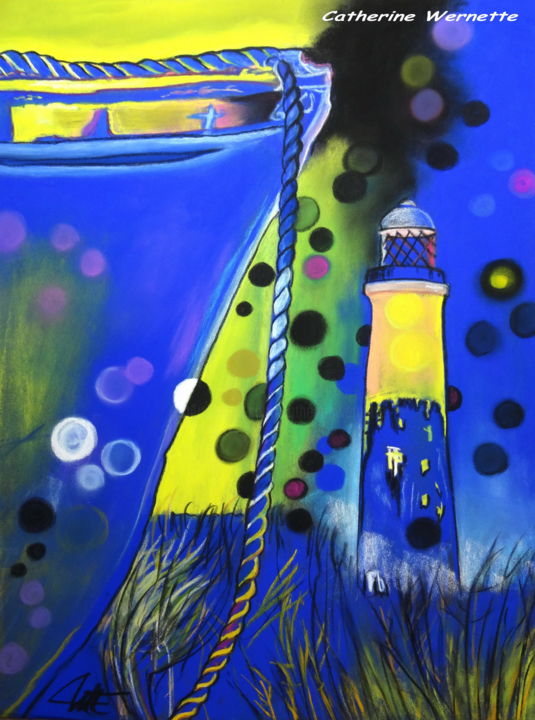 Drawing titled "LE PHARE" by Catherine Wernette, Original Artwork, Pastel