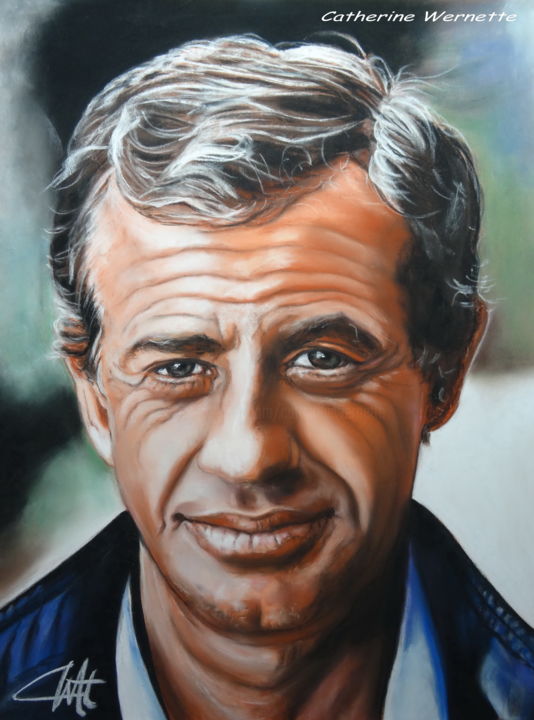 Drawing titled "BELMONDO" by Catherine Wernette, Original Artwork, Pastel