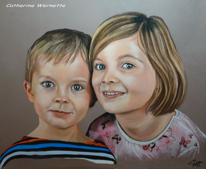 Painting titled "CELIAN et CANDICE" by Catherine Wernette, Original Artwork