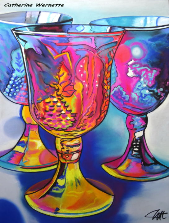 Drawing titled "VERRES TAILLES" by Catherine Wernette, Original Artwork, Pastel