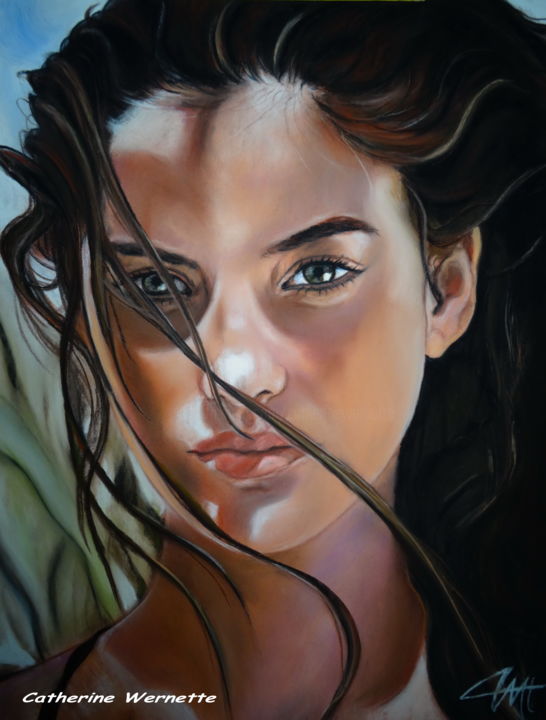 Desenho intitulada "MELODIE, le naturel" por Catherine Wernette, Obras de arte originais, Pastel