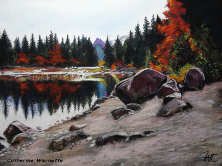 Drawing titled "LES GRANITS DU LAC…" by Catherine Wernette, Original Artwork, Pastel